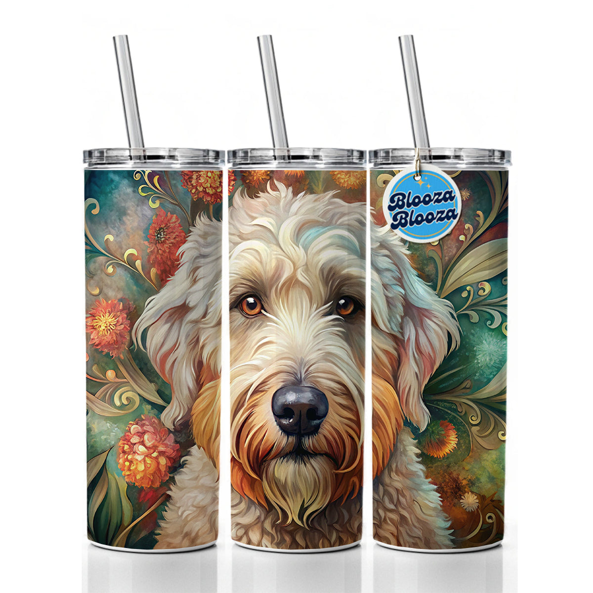 Soft Coated Wheaten Terrier Dog Bohemian Art Skinny Tumbler 20oz with Straw Insulated Water Bottle Gift