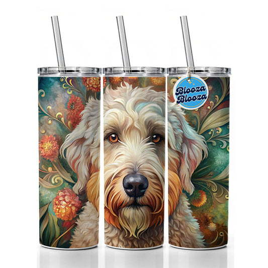Soft Coated Wheaten Terrier Dog Bohemian Art Skinny Tumbler 20oz with Straw Insulated Water Bottle Gift