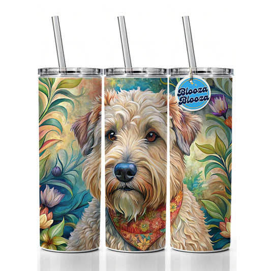 Soft Coated Wheaten Terrier Dog French Bohemian Art Skinny Tumbler 20oz with Straw Insulated Water Bottle Gift