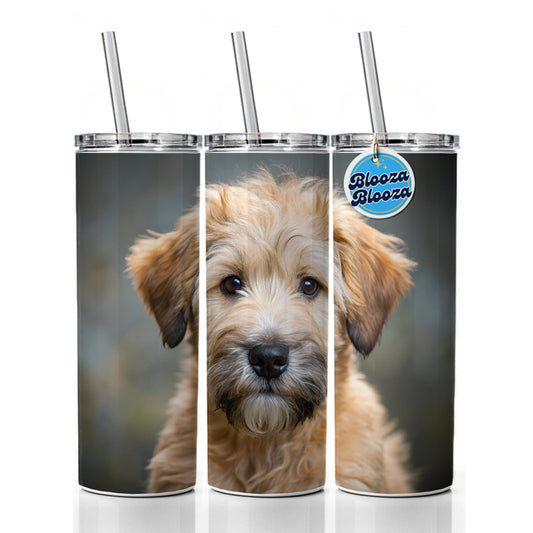 Soft Coated Wheaten Terrier Dog Puppy Photo Skinny Tumbler 20oz with Straw Insulated Water Bottle Gift