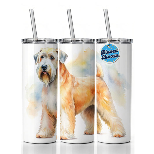 Soft Coated Wheaten Terrier Dog Watercolor Style Skinny Tumbler 20oz with Straw Insulated Water Bottle Gift