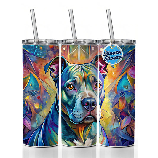 Staffordshire Bull Terrier Staffy Dog Abstract Art Skinny Tumbler 20oz with Straw Insulated Water Bottle Gift