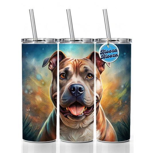Staffordshire Bull Terrier Staffy Dog Illustration Skinny Tumbler 20oz with Straw Insulated Water Bottle Gift
