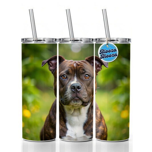 Staffordshire Bull Terrier Staffy Dog Photo Skinny Tumbler 20oz with Straw Insulated Water Bottle Gift