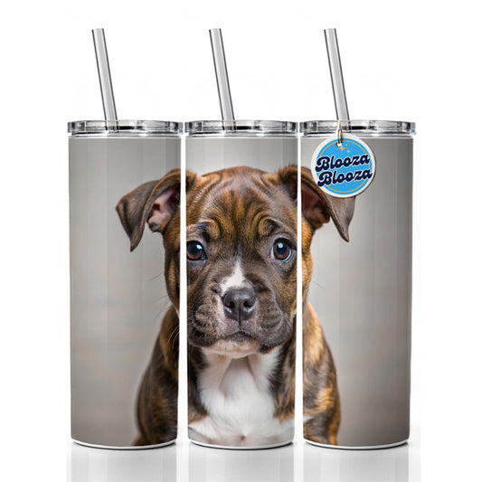 Staffordshire Bull Terrier Staffy Dog Puppy Photo Skinny Tumbler 20oz with Straw Insulated Water Bottle Gift