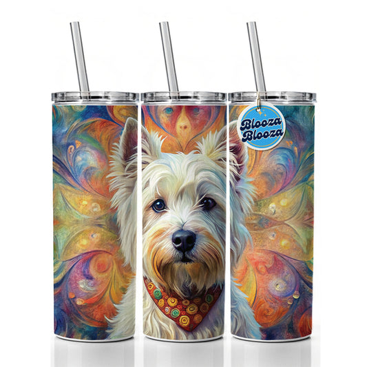 West Highland White Terrier Westie Dog Bohemian Art Skinny Tumbler 20oz with Straw Insulated Water Bottle Gift
