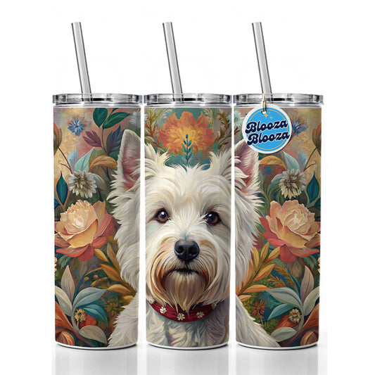 West Highland White Terrier Westie Dog French Bohemian Art Skinny Tumbler 20oz with Straw Insulated Water Bottle Gift
