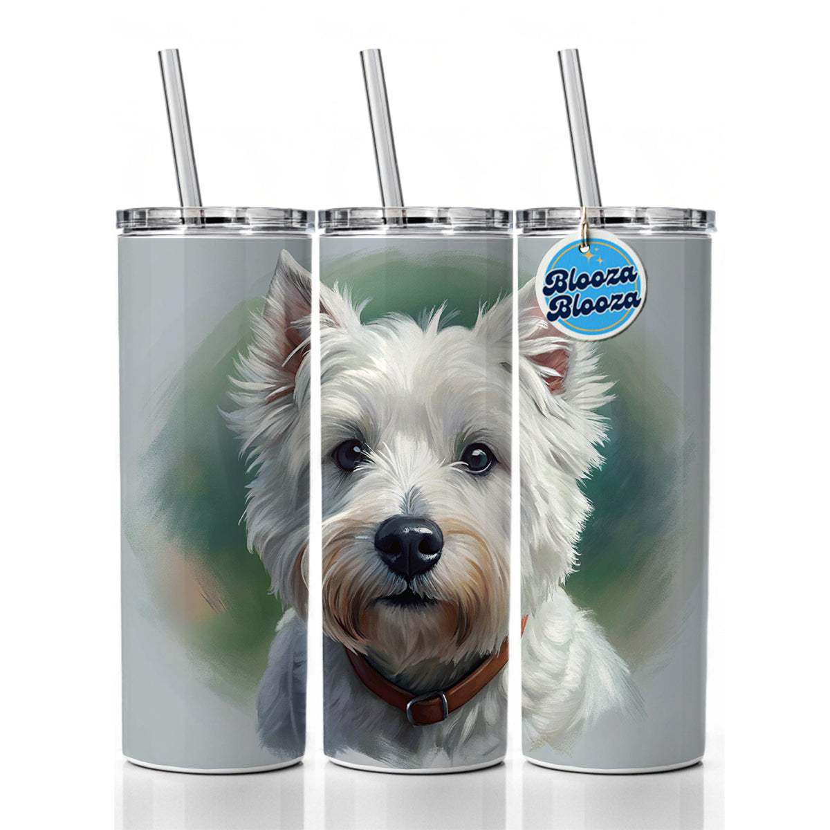 West Highland White Terrier Westie Dog Illustration Skinny Tumbler 20oz with Straw Insulated Water Bottle Gift