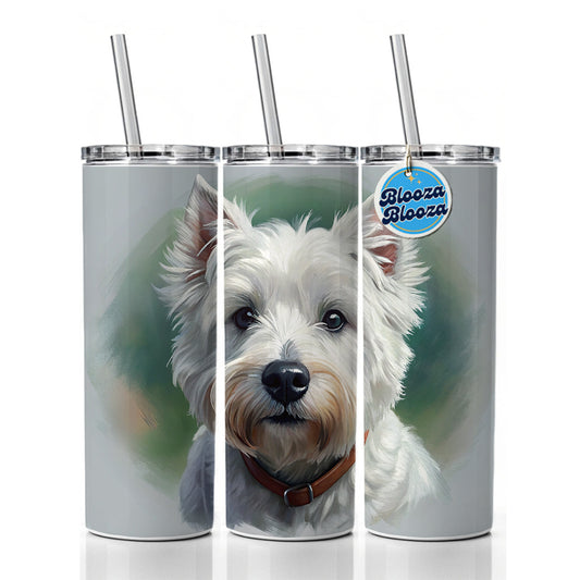 West Highland White Terrier Westie Dog Illustration Skinny Tumbler 20oz with Straw Insulated Water Bottle Gift