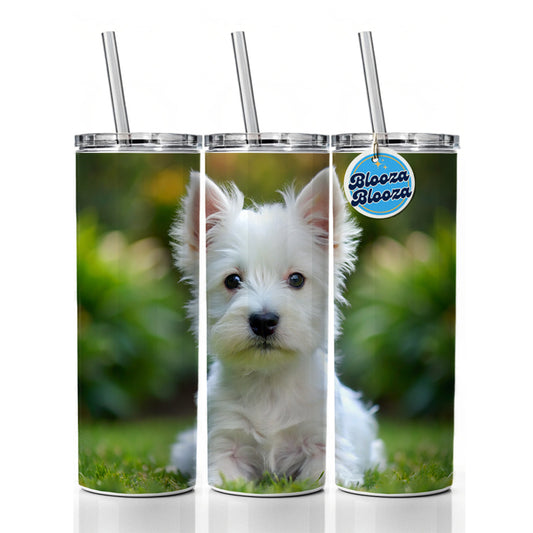 West Highland White Terrier Westie Dog Puppy Photo Skinny Tumbler 20oz with Straw Insulated Water Bottle Gift