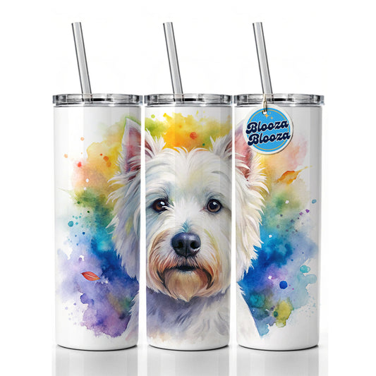 West Highland White Terrier Westie Dog Watercolor Style Skinny Tumbler 20oz with Straw Insulated Water Bottle Gift