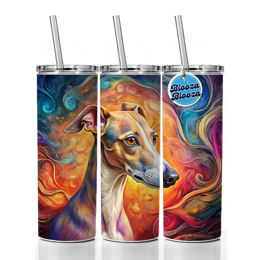 Whippet Dog Abstract Art Skinny Tumbler 20oz with Straw Insulated Water Bottle Gift