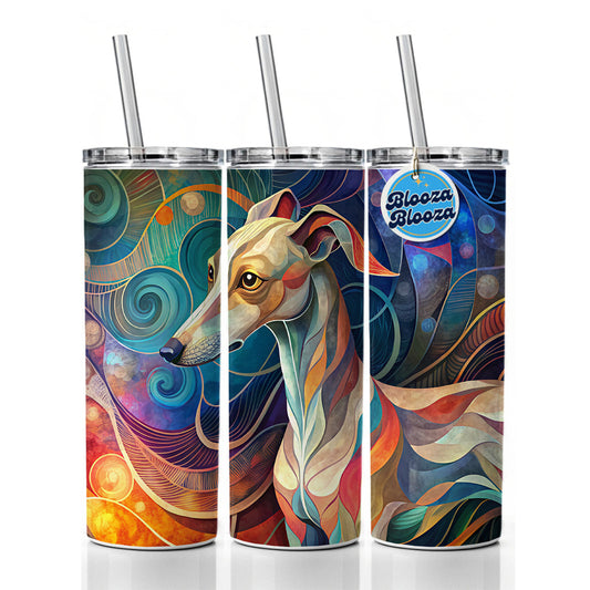 Whippet Dog Abstract Stylized Art Skinny Tumbler 20oz with Straw Insulated Water Bottle Gift