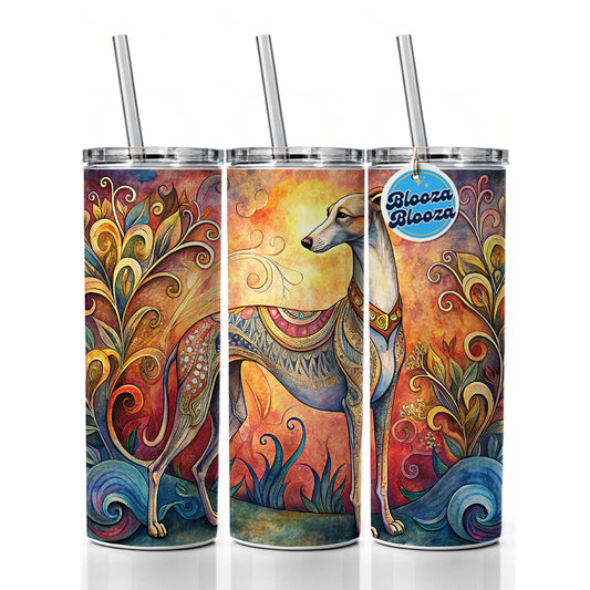 Whippet Dog Bohemian Art Skinny Tumbler 20oz with Straw Insulated Water Bottle Gift