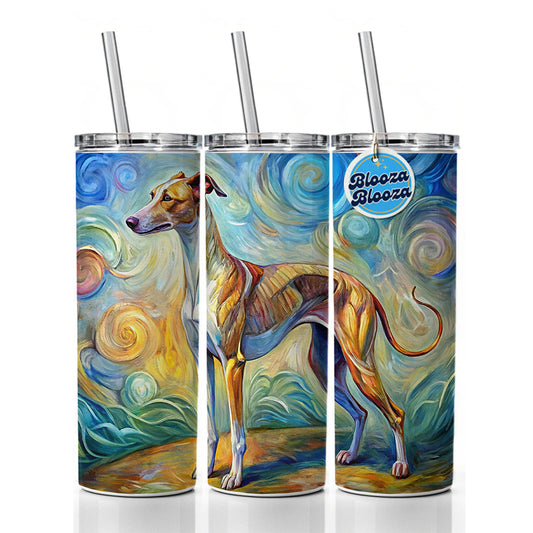 Whippet Dog Expressionism Art Skinny Tumbler 20oz with Straw Insulated Water Bottle Gift