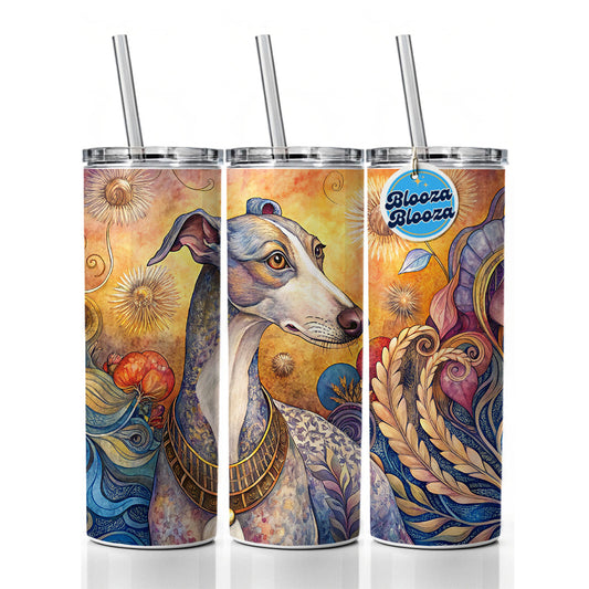 Whippet Dog French Bohemian Art Skinny Tumbler 20oz with Straw Insulated Water Bottle Gift