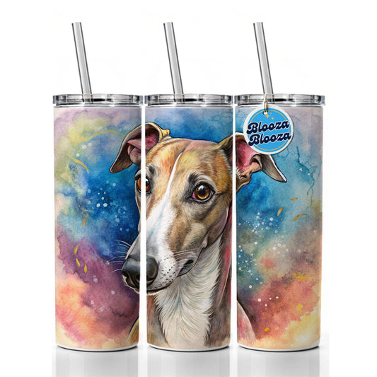 Whippet Dog Illustration Skinny Tumbler 20oz with Straw Insulated Water Bottle Gift
