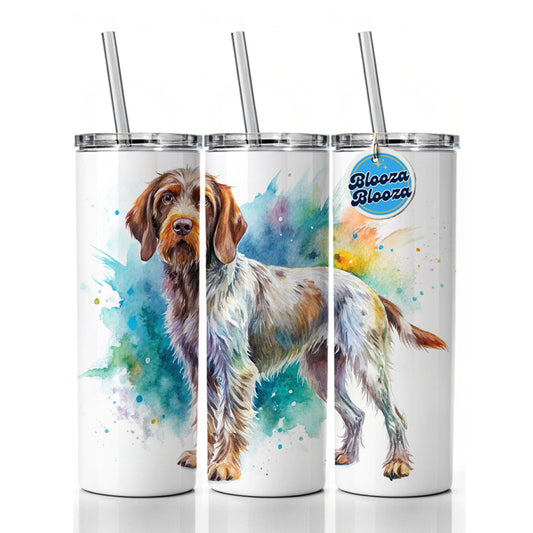 Wirehaired Pointing Griffon Dog Watercolor Style Skinny Tumbler 20oz with Straw Insulated Water Bottle Gift