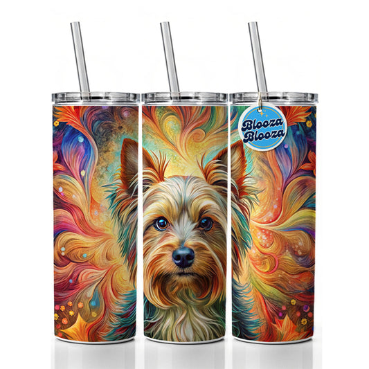 Yorkshire Terrier Yorkie Dog Bohemian Art Skinny Tumbler 20oz with Straw Insulated Water Bottle Gift