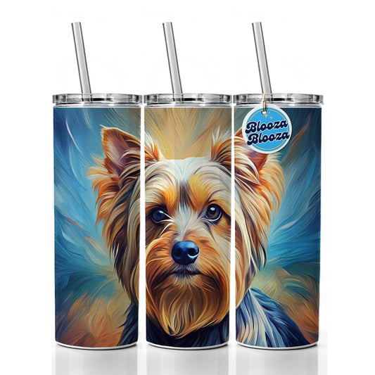 Yorkshire Terrier Yorkie Dog Expressionism Art Skinny Tumbler 20oz with Straw Insulated Water Bottle Gift