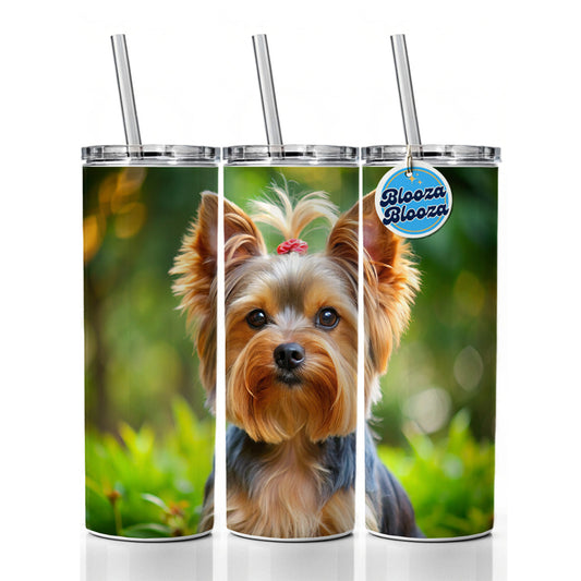 Yorkshire Terrier Yorkie Dog Photo Skinny Tumbler 20oz with Straw Insulated Water Bottle Gift