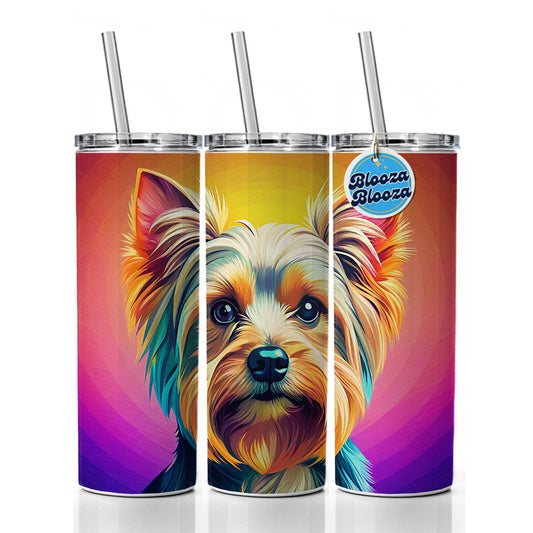 Yorkshire Terrier Yorkie Dog Pop Art Skinny Tumbler 20oz with Straw Insulated Water Bottle Gift