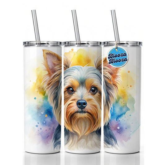 Yorkshire Terrier Yorkie Dog Watercolor Style Skinny Tumbler 20oz with Straw Insulated Water Bottle Gift