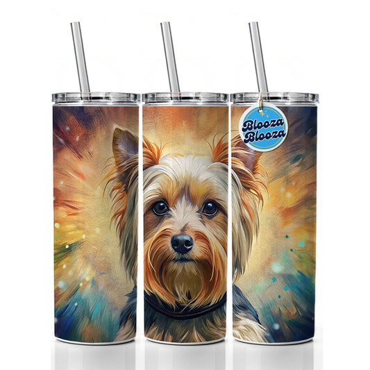 Yorkshire Terrier Yorkie French Bohemian Art Skinny Tumbler 20oz with Straw Insulated Water Bottle Gift