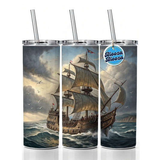 18th Century Privateer Sailing Ship At Sea Age of Sail Skinny Tumbler 20oz with Straw Insulated Water Bottle Gift