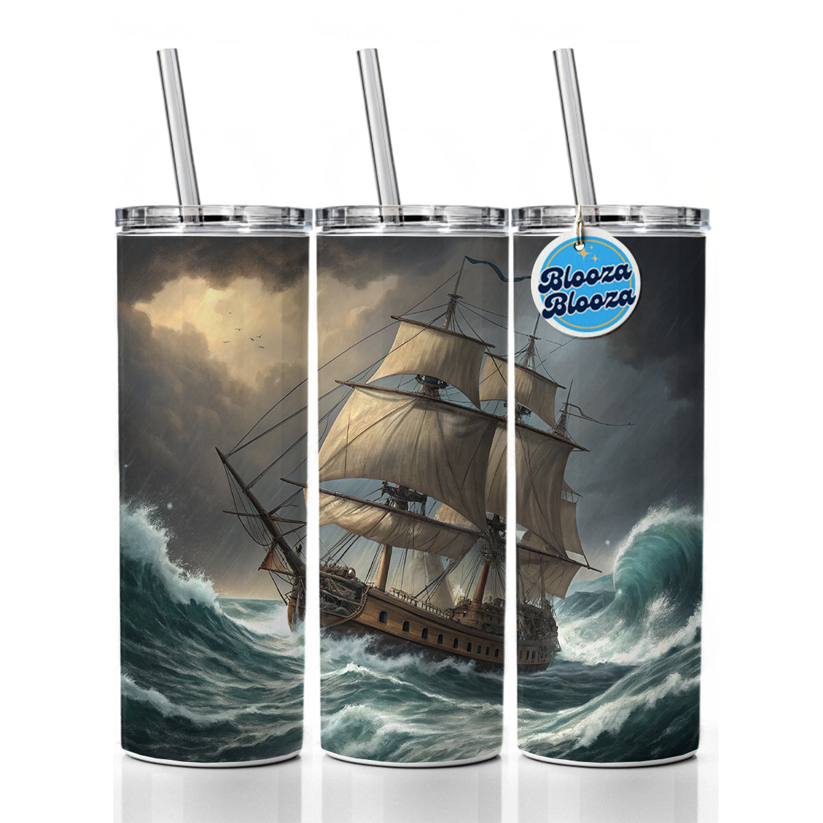 18th Century Sailing Ship Frigate In A Stormy Sea Skinny Tumbler 20oz with Straw Insulated Water Bottle Gift