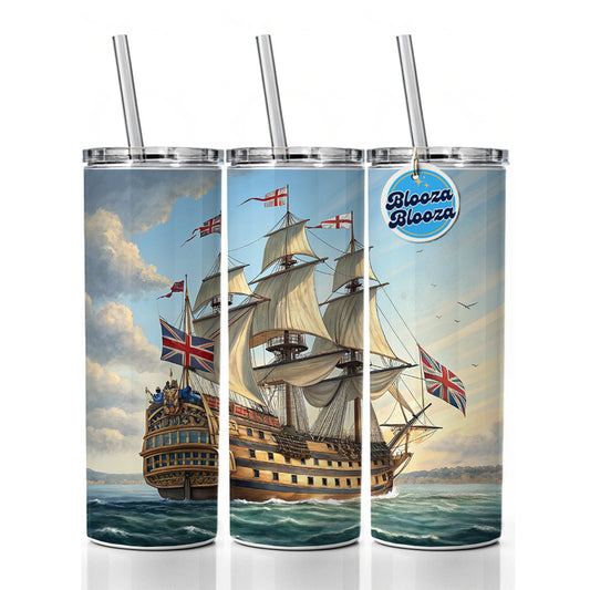18th Century Warship British Sailing Ship Of The Line Skinny Tumbler 20oz with Straw Insulated Water Bottle Gift