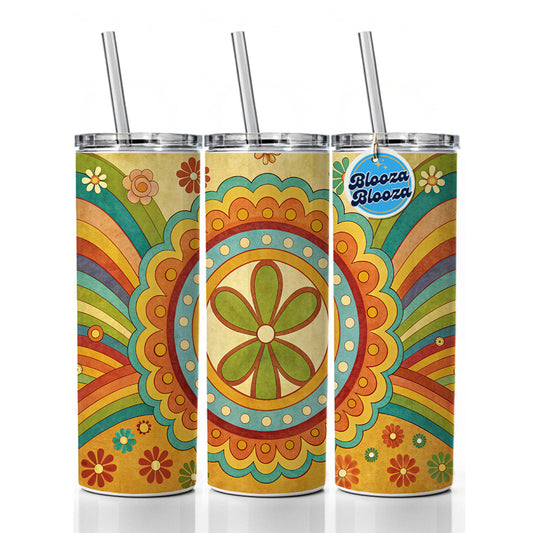 70's Retro Groovy Hippie Design Skinny Tumbler 20oz with Straw Insulated Water Bottle Gift