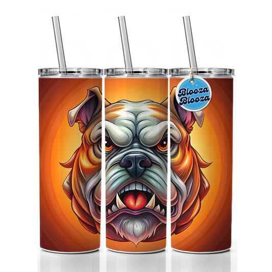 Angry Bulldog Cartoon Face Skinny Tumbler 20oz with Straw Insulated Water Bottle Gift