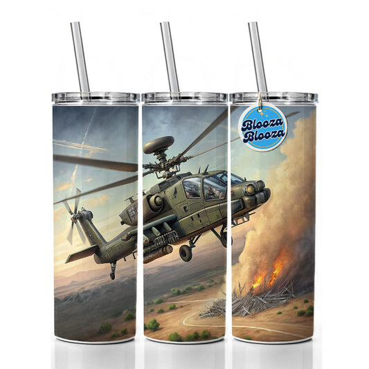 Apache AH-64 Attack Helicopter US Army Skinny Tumbler 20oz with Straw Insulated Water Bottle Gift