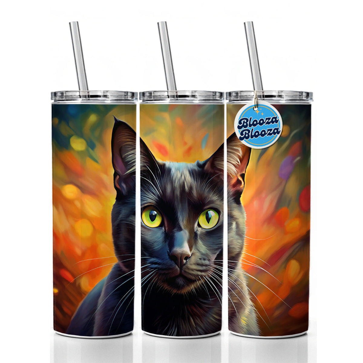 Black Cat Colorful Contemporary Style Art Skinny Tumbler 20oz with Straw Insulated Water Bottle Gift