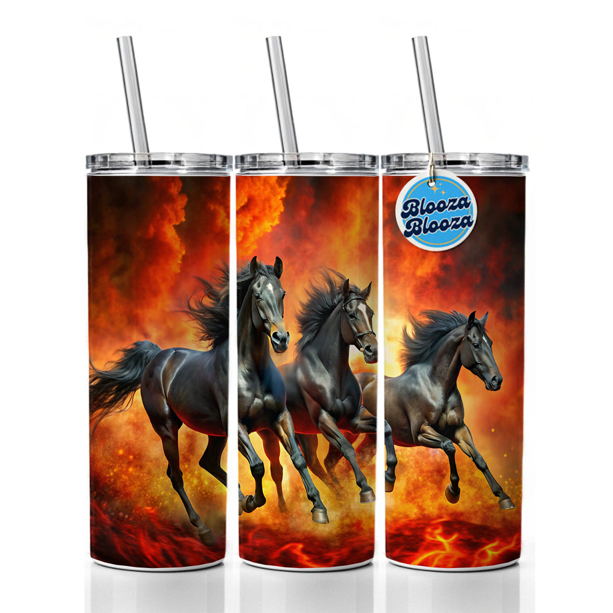 Black Horses Galloping Out of Fire Skinny Tumbler 20oz with Straw Insulated Water Bottle Gift