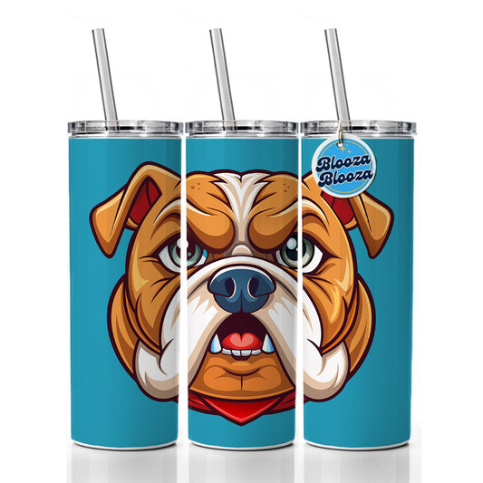 Bulldog Face Mascot Cartoon Skinny Tumbler 20oz with Straw Insulated Water Bottle Gift