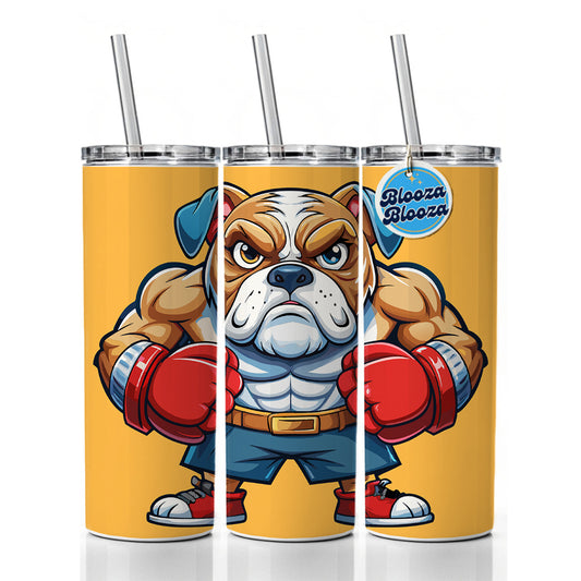 Bulldog With Boxing Gloves Cartoon Skinny Tumbler 20oz with Straw Insulated Water Bottle Gift