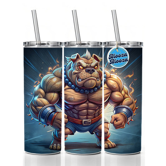 Bulldog With Huge Muscles Cartoon Skinny Tumbler 20oz with Straw Insulated Water Bottle Gift