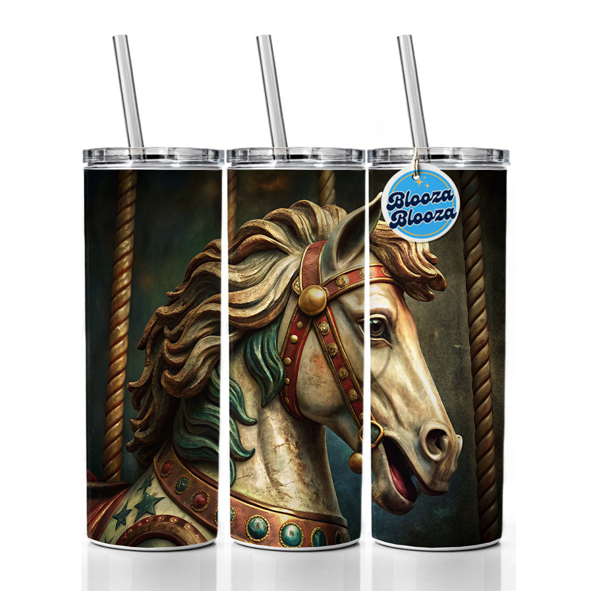 Carousel Horse Close-up Skinny Tumbler 20oz with Straw Insulated Water Bottle Gift