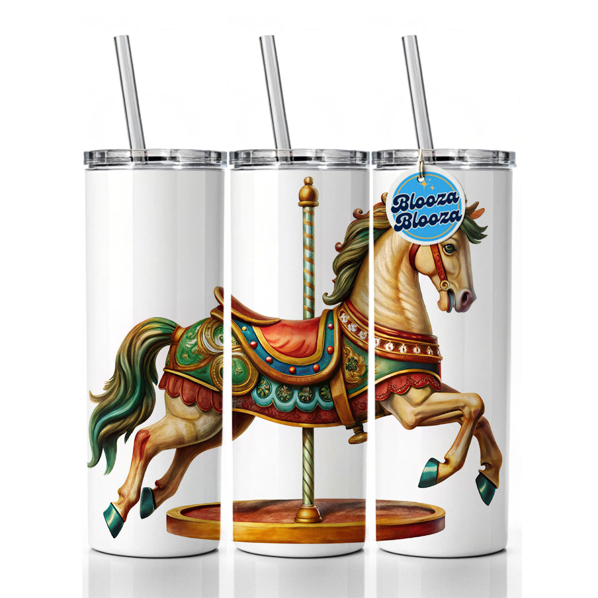 Carousel Horse Skinny Tumbler 20oz with Straw Insulated Water Bottle Gift