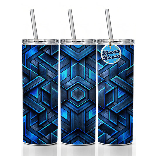 Chunky Angular Black And Blue Design Pattern Skinny Tumbler 20oz with Straw Insulated Water Bottle Gift