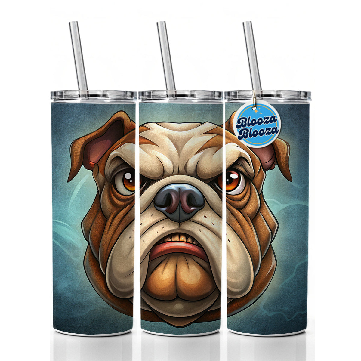 Classic Bulldog Face Cartoon Skinny Tumbler 20oz with Straw Insulated Water Bottle Gift