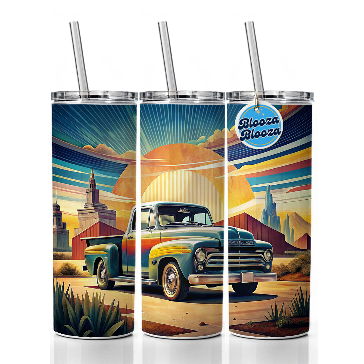 Classic Retro Truck Art Skinny Tumbler 20oz with Straw Insulated Water Bottle Gift