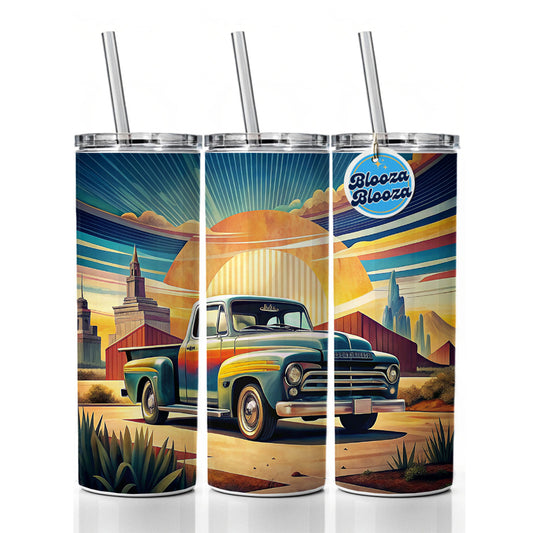 Classic Retro Truck Art Skinny Tumbler 20oz with Straw Insulated Water Bottle Gift