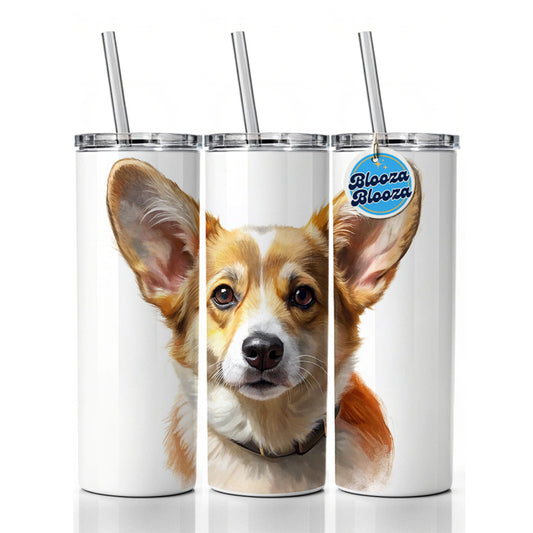 Corgi Cute Face Illustration Skinny Tumbler 20oz with Straw Insulated Water Bottle Gift