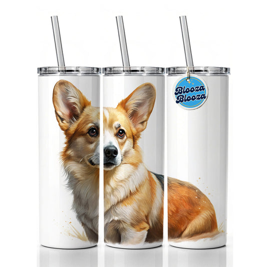 Corgi Cute Illustration Skinny Tumbler 20oz with Straw Insulated Water Bottle Gift