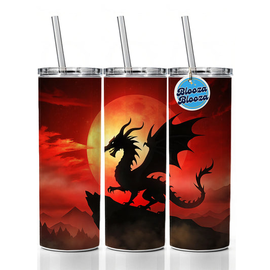 Dragon Silhouette Against A Red Sky Skinny Tumbler 20oz with Straw Insulated Water Bottle Gift