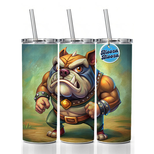 Fighting Bulldog Cartoon Skinny Tumbler 20oz with Straw Insulated Water Bottle Gift