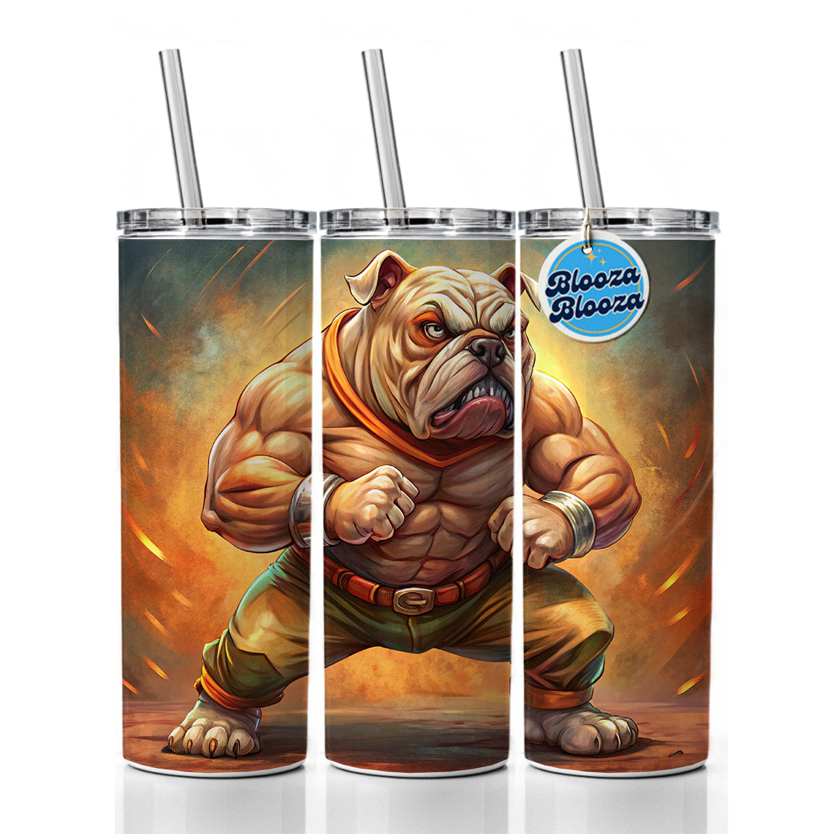 Fighting Mad Bulldog Skinny Tumbler 20oz with Straw Insulated Water Bottle Gift